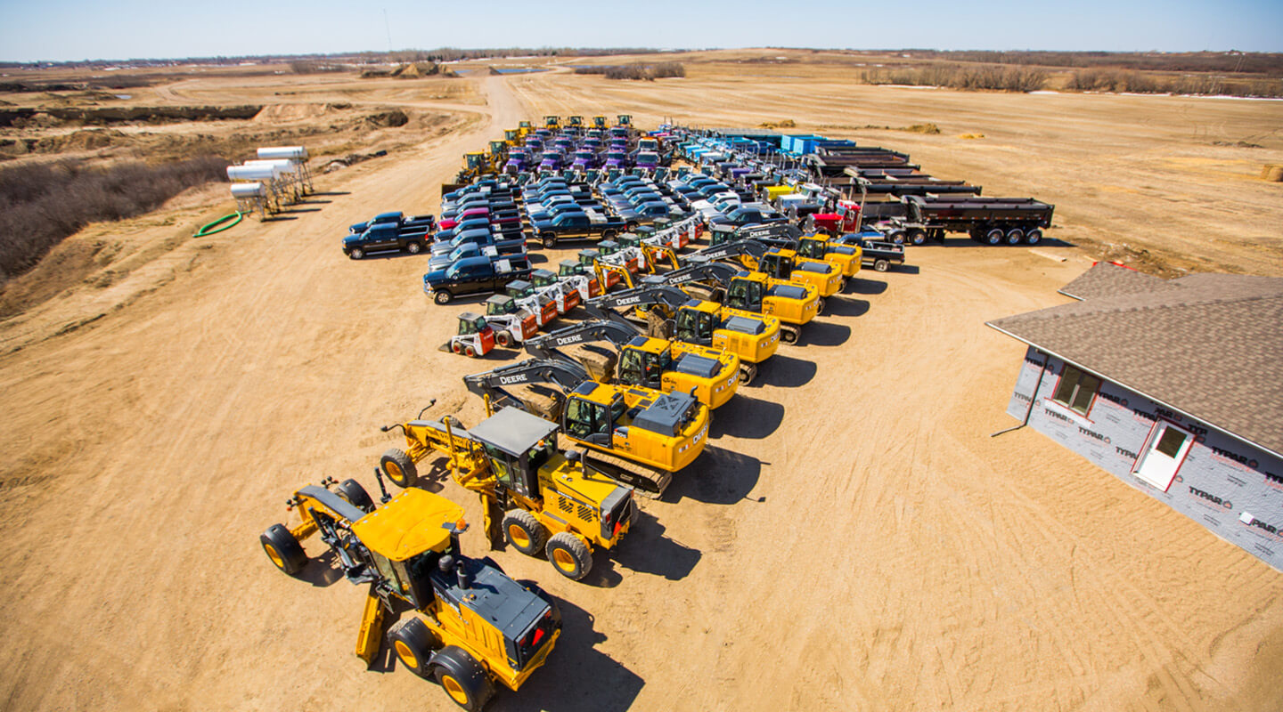 Aerial shot of Serbu's fleet of snow removal equipment.