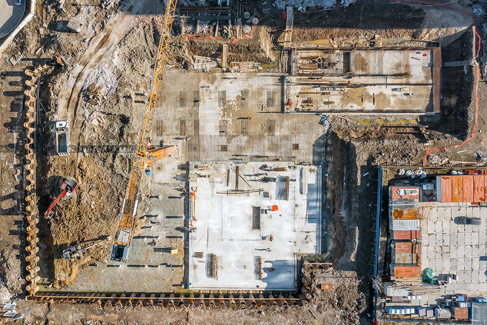 Arial view of a commercial construction site.