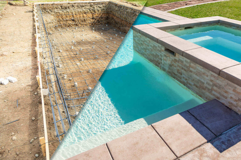 Before and after picture of a pool.