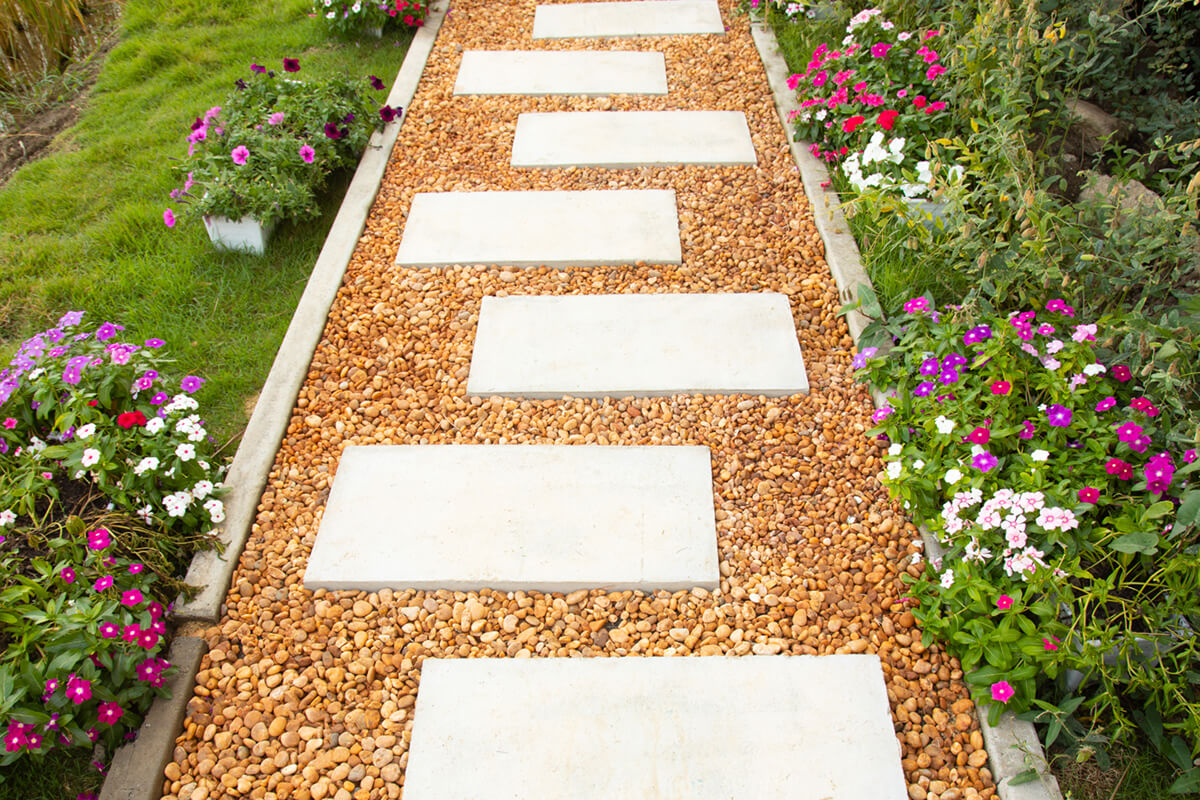 Gravel path with stepping stones.